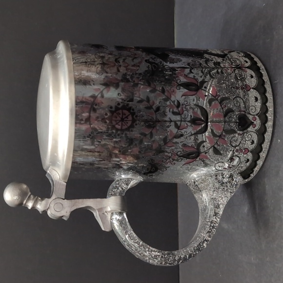VGT,German Rein Zinn Glass Beer Stein With a Pewter Hinged Lid. - Picture 3 of 9